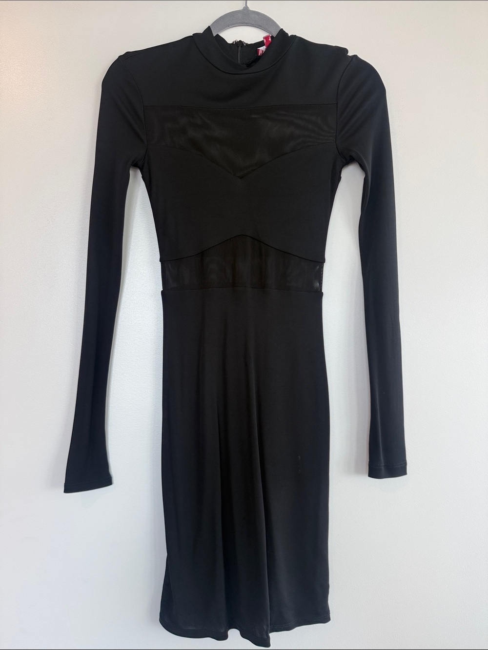 STAUD Falcon Dress Black Long-Sleeve Mesh-Panel Dress